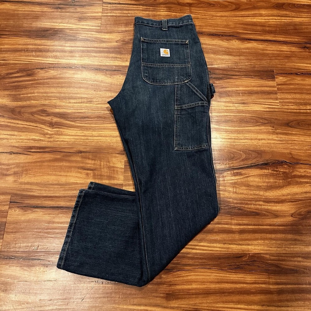 Carhartt Jeans Mens 34x32 Blue Relaxed Fit Carpenter Denim Workwear Straight Leg